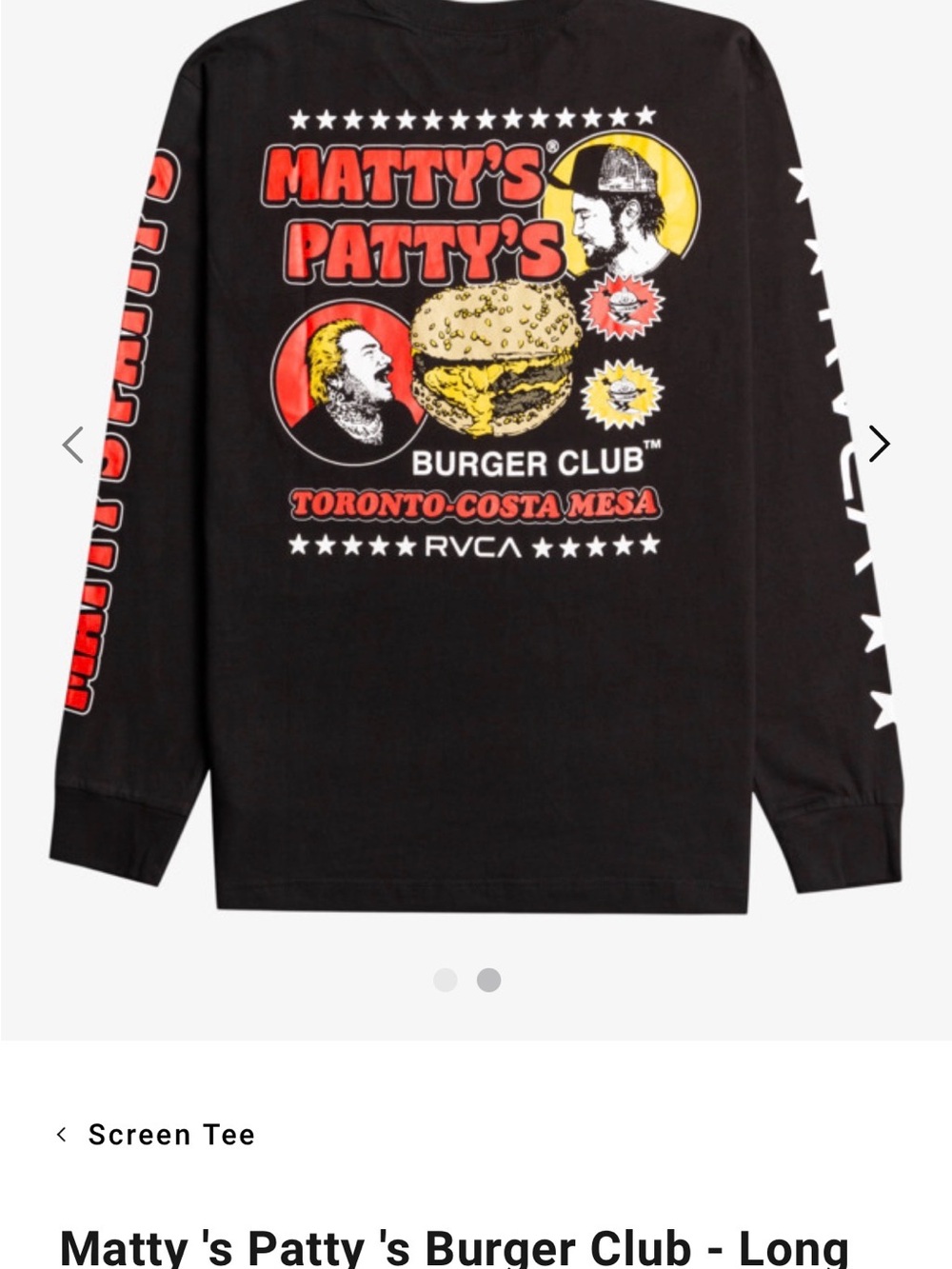RVCA Black Matty's Patty's Burger Club Graphic Crewneck